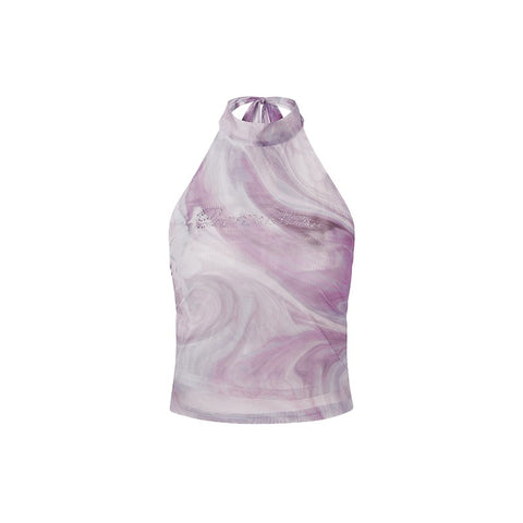 Sonicelife Y2K Mesh Printed Vest Women Japanese Harajuku Tie Dye Backless Crop Tops Vintage 2000S Diamond Tanks Korean Popular Tank Top New