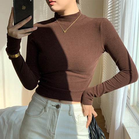 Black Friday Sonicelife Double Sided Fleece Turtleneck Base Shirt Women Casual Slim Solid Long Sleeve Knitted Pullovers Lady Autumn Chic Thick Warm Tops