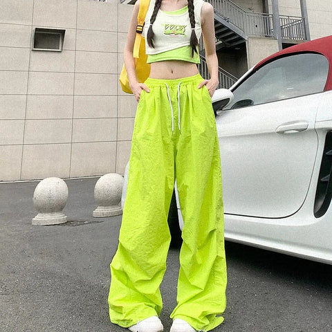 Sonicelife Y2K Cargo Pants Women Korean Streetwear Oversize Casual Straight Trousers Ladies Summer Fashion Harajuku Sports Pants New