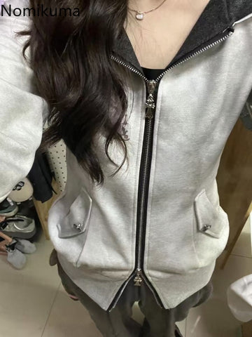 Sonicelife Zip Up Hoodie Coat Women Clothes Streetwear Fashion Vintage Hooded Sweatshirts Ropa Mujer Casual Zipper Korean Y2k Hoodies Tops