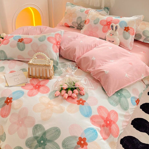 Sonicelife Flowers Rabbit Bedding Set Ins No Filler Single Queen Size Duvet Cover Flat Sheet Pillowcase Girls Boys New Comforter Duvet