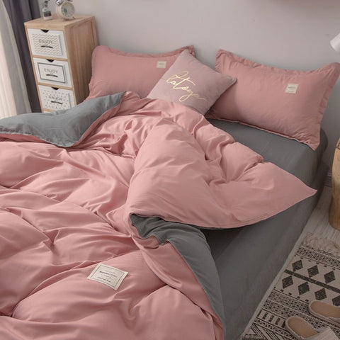Sonicelife Solid Pink Color Bedding Set Soft Polyester Flat Sheet Full Size For Male And Female Double-sided Availability Bedroom Decor