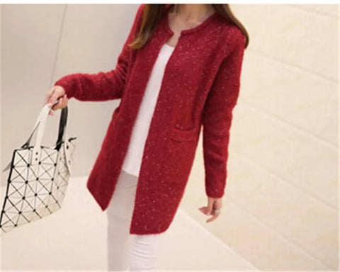 christmas outfit Sonicelife Women Spring Autumn Long Cardigan Sweater Coat Female 2025 Korean Fashion Long Sleeve Crochet Girl Knitted Jacket Tops