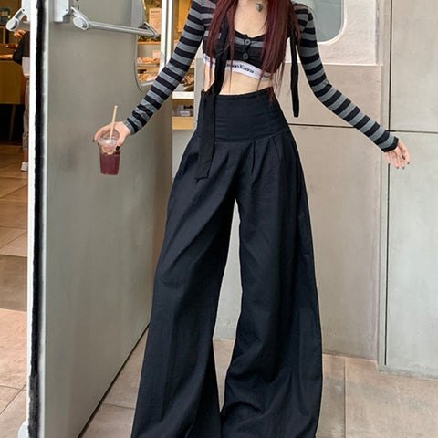 Sonicelife Women High Waist Wide Leg Pants Summer Y2K Casual Streetwear Straight Trousers Korean Fashion All Match Loose Chic Female Pants