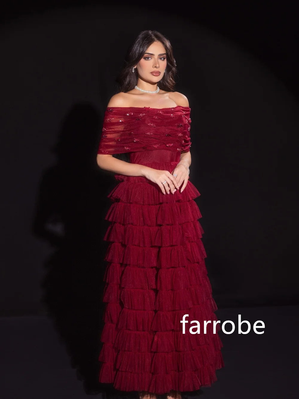 Sonicelife Customized Matching Net Pleat A-line Off-the-shoulder Midi Dresses Prom Dresses Classic Exquisite Modern Style Pastrol  Chinese (PRE-ORDER)