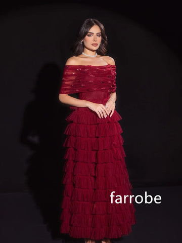Sonicelife Customized Matching Net Pleat A-line Off-the-shoulder Midi Dresses Prom Dresses Classic Exquisite Modern Style Pastrol  Chinese (PRE-ORDER)