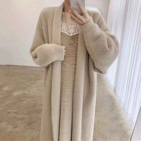 Black Friday Sonicelife Y2k Autumn Knit Long Cardigan Sweaters Women Korean Elegant Baggy soft V Neck Hairy Tops Fashion Solid All Match Midi Jackets