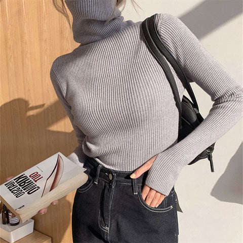 Sonicelife Women Black Casual Sweater Turtleneck Fall Thermal Pullover Sweater Hollow Out Long Sleeve Warm Winter Knit Jumpers New