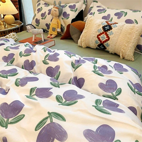 Sonicelife Ins Rabbit Bedding Set Fashion No Filler Korean Single Queen Size Duvet Cover Flat Sheet Pillowcases Cute Kids Adult Bed Linens