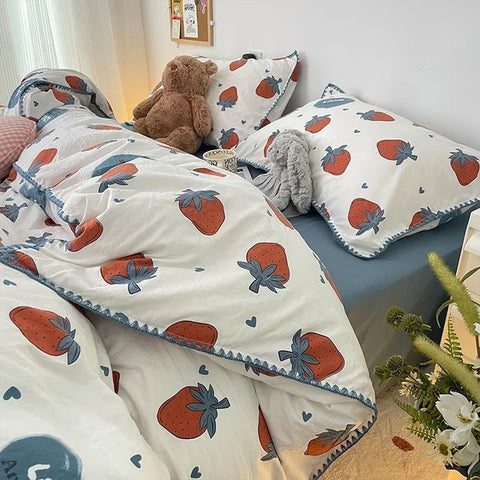 Sonicelife Floral Dream Bedding Set Soft Cotton Duvet Cover Queen King Size Pillowcase Bed Linens
