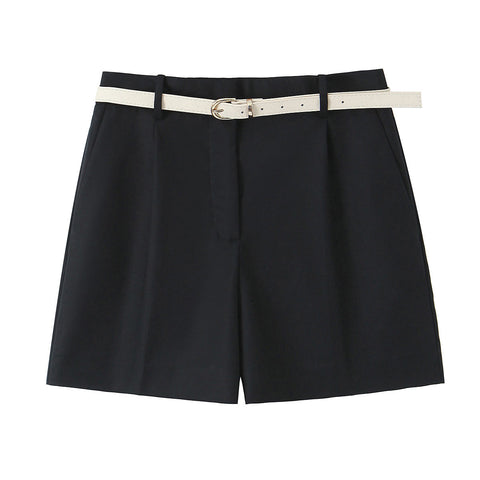 Sonicelife Women's Side Pockets Shorts with Pleated Waistband Design for Slimming, High Waisted, Casual and Versatile Look, New