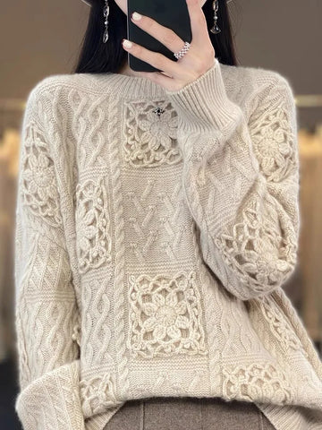 christmas outfit Sonicelife Y2k Cashmere Hollow Out Loose Fit Women's Sweater Wool Fashion Thickening Pullover Oversized Top Female 2025 New