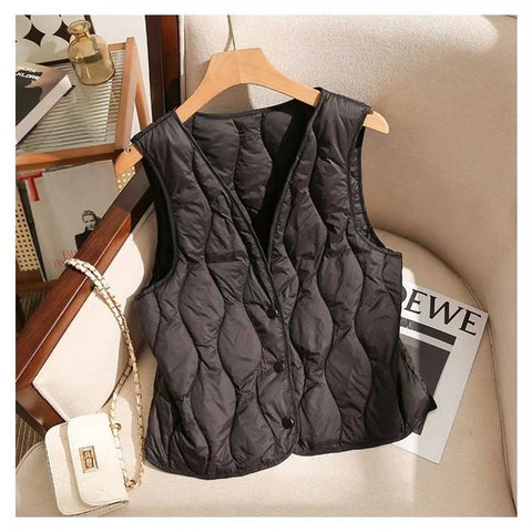 Sonicelife Thicken Solid Button Up Sleeveless Coat Casual Loose Warm Vest V-neck Autumn Winter Women Office Cotton Vest