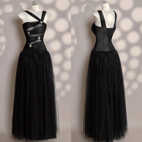Sonicelife Customized Fashion Sexy Tulle Pleat Rhinestone Straight V-neck Long Dresses Bespoke Occasion Dresses Matching High Quality (PRE-ORDER)