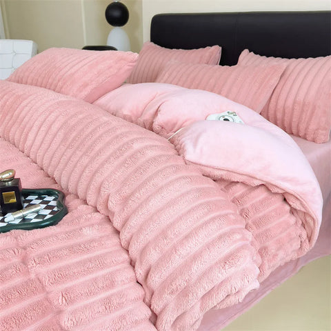 Sonicelife Winter Thickened Plush Warm Duvet Cover Set Solid Color Luxury High Quality Quilt Cover Sheet Pillowcase 4pcs Queen Bedding Set