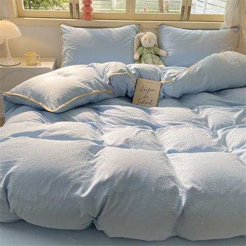 Sonicelife Ins Style Blue Color Bedding Sheet Nordic Solid Duvet Cover Set Hot Sale Home Luxury Bedding Set Bed Sheet Comfortable Bedspread