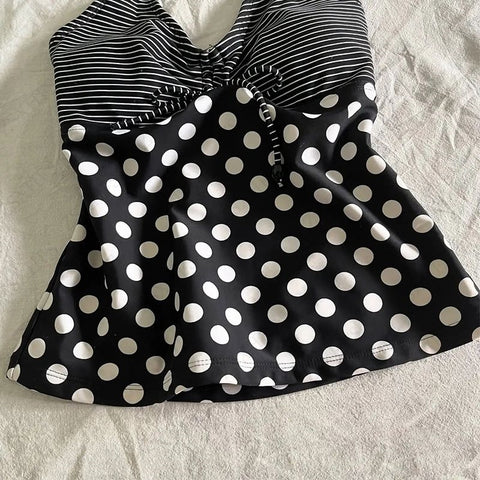 Sonicelife Aesthetic Crop Top 2000s Women T shirt Kawaii Harajuku Slim Caims Sling Punk Streetwear Polka Dot Vintage Graphic Tank Tops Y2k