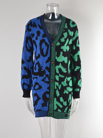 christmas outfit Sonicelife Urban Loose Long Sleeves Printed Leopard V-Neck Cardigan Tops