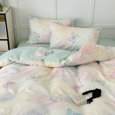 Sonicelife Pink Floral Bedding Set Soft Ins Single Double Queen Size Duvet Cover Flat Sheet Pillowcase Girls Home Totel Bed Linens