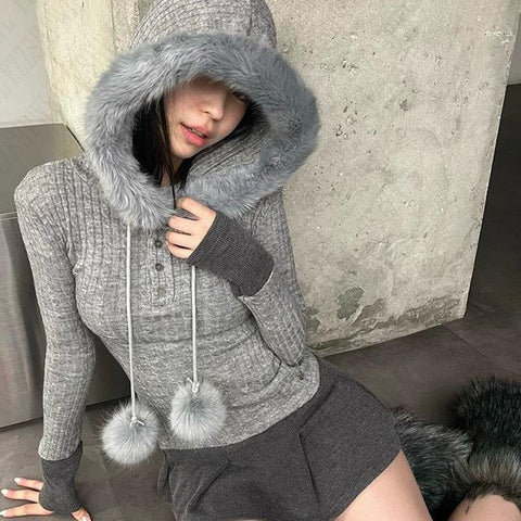 Sonicelife Korean Y2K Kawaii Casual Sweater Winter Warm Women's Attitude Interesting Cute Clothing Maiden Personality Fashion Punk Knitwear