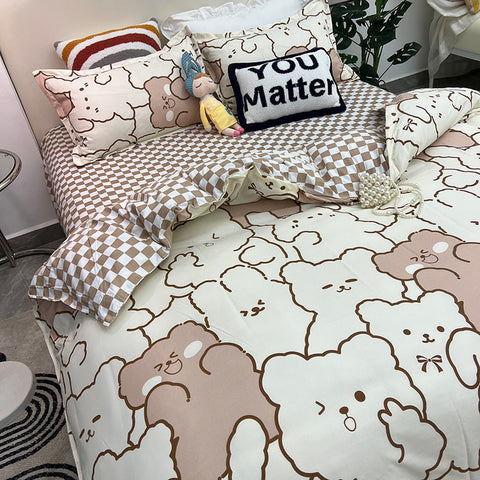 Sonicelife Spring Bedding Set Fashion Cartoon Kids Single Double Queen Size Flat Sheet Duvet Cover Pillowcase Bed Linens Home Textile