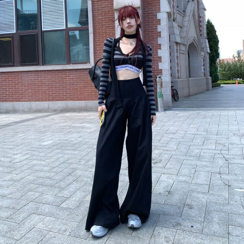 Sonicelife Women High Waist Wide Leg Pants Summer Y2K Casual Streetwear Straight Trousers Korean Fashion All Match Loose Chic Female Pants