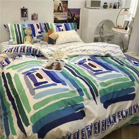 Sonicelife Euro Nordic Blue Solid Home Bedding Set Simple Soft Duvet Cover Set With Sheet Comforter Covers Pillowcases Bed Linen