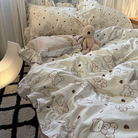 Sonicelife Korean Style Ink Butterfly Bedding Set Summer Ice Silk Cool 4pcs Bed Sheet Set Duvet Cover 2 Pillowcases For Girls