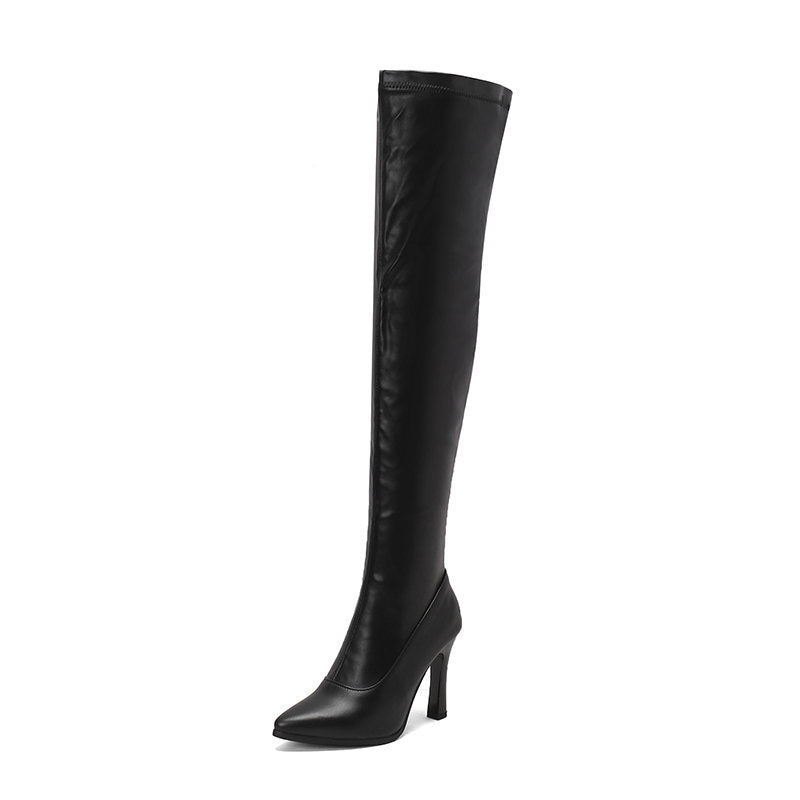 thanksgiving outfit Sonicelife Sexy Thigh Boots 57cm Pointed Toe Thin Heels Ultrahigh 10cm 49 50 Fashion Party Shoes Stretch Bota