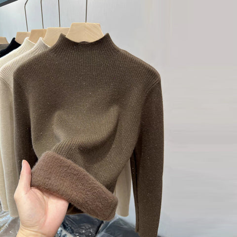 Black Friday Sonicelife Casual Solid Thicken Turtleneck Sweater Women Slim Fit Warm Plush Pullover Sweaters Female Korean Winter Simple Base Tops