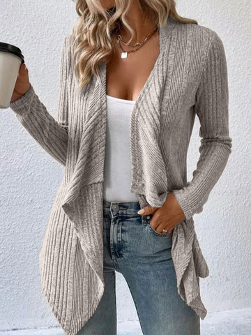 christmas outfit Sonicelife Long Sleeves Loose Solid Color Collarless Cardigan Tops