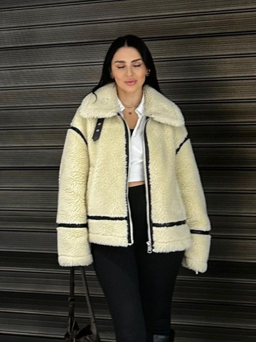 christmas outfit Sonicelife Fashion Contrast Spliced Zipper Lapel Lamb Wool Jacket Women's Chic Casual Thick Warm Long Sleeve Coat Ladies Chic Outwear 2024