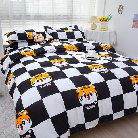 Sonicelife Cute Bear Duvet Cover Set with Flat Sheet Pillowcases Twin Double Queen Size Bed Linen Boys Girls Home Gift Bedding Textile