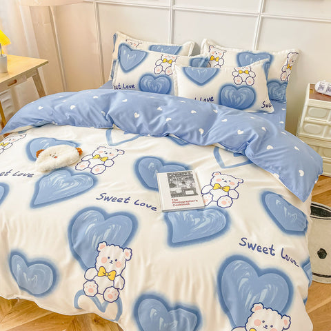 Sonicelife Spring Bedding Set Fashion Cartoon Kids Single Double Queen Size Flat Sheet Duvet Cover Pillowcase Bed Linens Home Textile