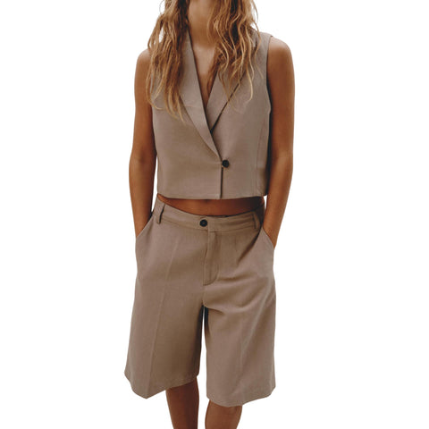 Sonicelife Unisex Double Breasted Vest with One Button, Suit Collar, Sleeveless Top, Simple Casual and Versatile Shorts, New