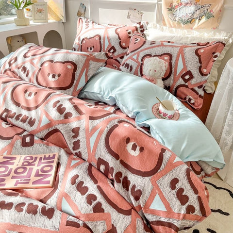 Sonicelife Ins Pink Rose Bedding Set Polyester Bed Sheet Pillowcase Quilt Cover Full Twin Queen Size Bed Linen Girls Floral Duvet Cover