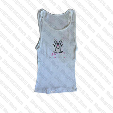 Sonicelife trashy Y2k Clothes Crop Top Women Harajuku T Shirts Gothic Cute rabbit Print Harajuku Streetwear Graphic Slim Tee Kawaii Summer