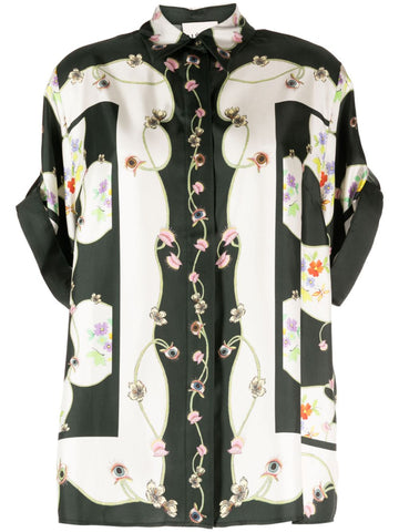 Sonicelife-Floral Print Satin Gloss Shirt