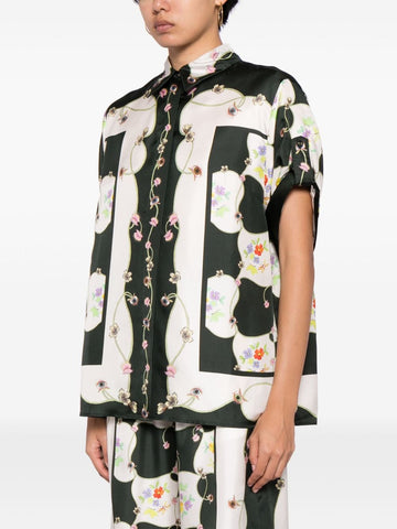 Sonicelife-Floral Print Satin Gloss Shirt