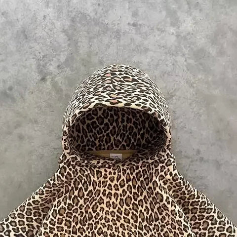 Sonicelife Y2K New Zipper Hooded Sweatshirt Retro Street Harajuku Casual Leopard Pattern Men  Women Punk Hip Hop Oversized Pullover Hoodie