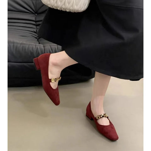 Sonicelife Retro Women Shoes Metal Heels Shallow Mouth Branded Pumps 2024 Mary Jane Sandals Ladies Metalic Fashion Latest Low Velvet Spring