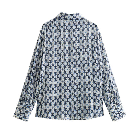Sonicelife Women's Printed Shirt with Metal Thread Decoration, Casual and Versatile, Long Sleeved, Single Breasted Top, New