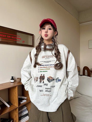 christmas outfit Sonicelife American retro all-match casual loose round neck sweatshirt for women trendy couple oversize lazy heavy top Korean version tops