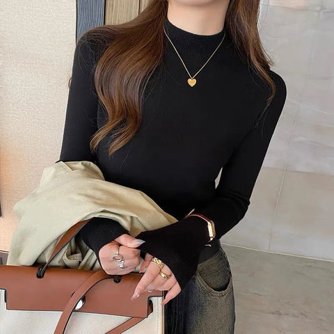 Sonicelife Turtleneck Sweater Women Fashion New Stretch Basic Tops Knitted Pullovers Long Sleeve Bottoming Jumper Ladies Sweater New