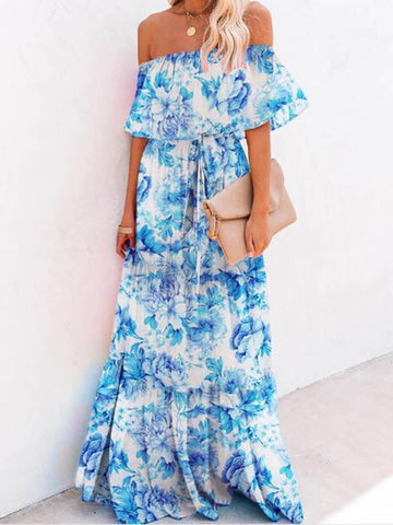 Sonicelife-Printed Wrap Maxi Dress