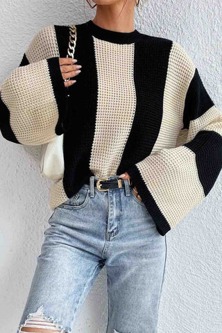 Sonicelife Colorblock Striped Long Sleeve Knitted Sweater