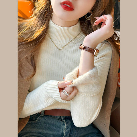 Black Friday Sonicelife Korean Solid Plush Turtleneck Sweaters Women Casual Slim Fit Thick Pullover Sweater Female Winter Fashion Warm Simple Tops