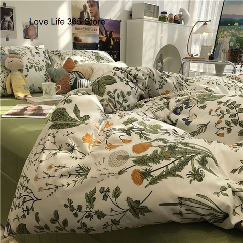 Sonicelife Nordic Style Ins Avocado Green Bedding Set Cartooon Fruit Quilt Cover Polyester High Quality Comforter Full Size With Pillowcase