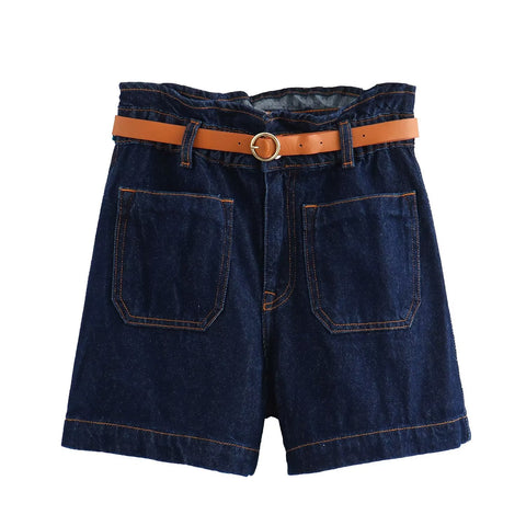 Sonicelife Women's Denim Shorts Loose and Comfortable Pocket Decoration High Waisted Straight Leg New