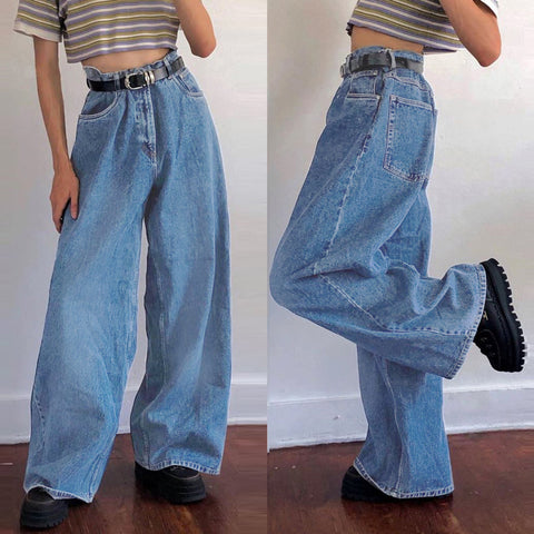 y2k outfits INS Trendy Wide-Leg Pants Classic High Waist Denim Flared Trousers